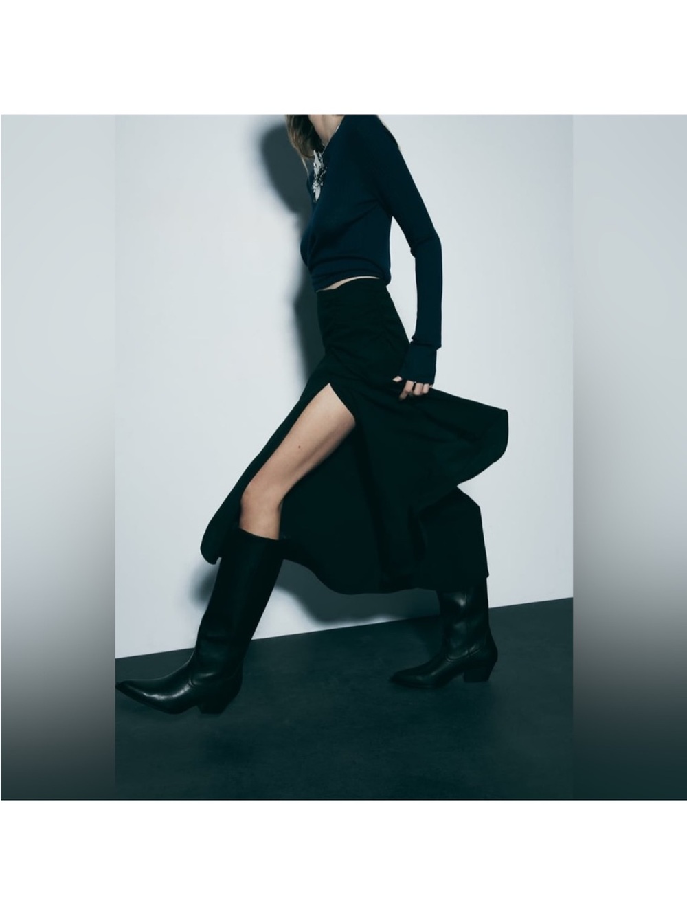 Zara Black Draped Midi Skirt